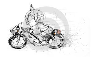 Thai Giant Ridding Big Bike Hand Draw