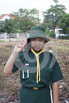 Thai girl scout green uniform