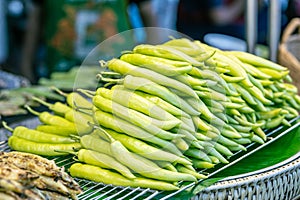 Thai green chilli spicy called prik noom most popular flavour ingredient of Nam Prik Noom Recipe