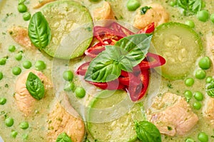 Thai Green Curry with Chicken or Gaeng Kaew Wan Gai. Close up