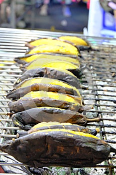Thai Grilled bananas on the grill.
