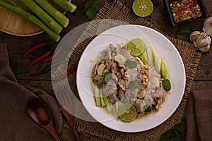 Thai hot and spicy food, Boiled Pork with Lime, Garlic and Chili Sauce