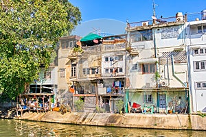 Thai houses along Khlong Rob Krung Canal in Bangkok