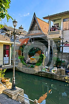 Thai houses along Khlong Rob Krung Canal in Bangkok