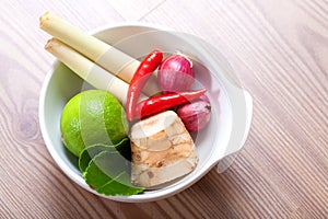 Thai ingredients, galangal, lime and chili