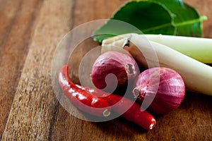 Thai ingredients, galangal,lime,lemongrass, chili