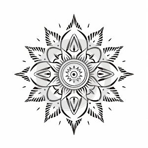 Thai-inspired Henna Mandala Design: Black And White Folk Art