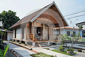 Thai Isaan houses and Japanese Muji style in realistic photographs, showcasing minimalist architecture that harmoniously