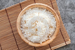 Thai Jasmine Rice in Wooden Bowl