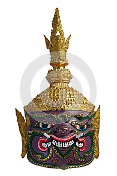 Thai Khon head mask in Puple Giant Face, called Maiyarap, The giant king of the underworld.