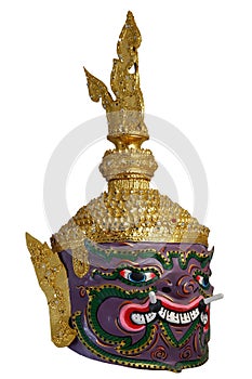 Thai Khon head mask in Puple Giant Face, called Maiyarap, The giant king of the underworld.