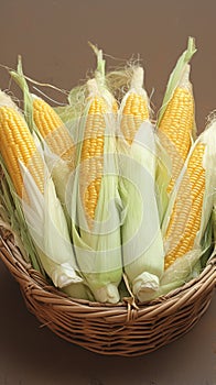 Thai local breed organic corns in basket, agriculture product concept