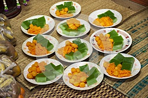 Thai local food set for serve guest people join in married traditional retro style