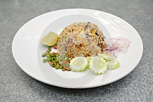 Thai mackerel fried rice serves on the dish