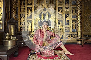 Thai man in traditional thai costume, identity culture of Thailand