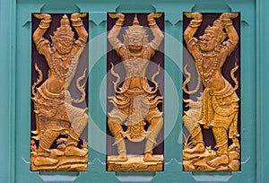 Thai marquetry decorated on temple wall