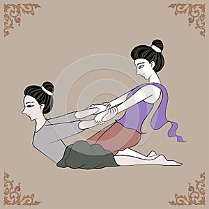 Thai massage therapist and Thai art frame photo