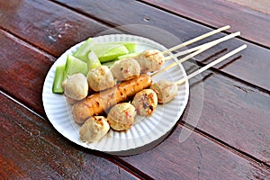 Thai meatballs on wooden table