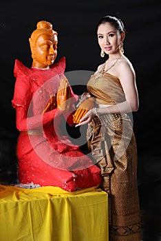 Thai model and wax statue