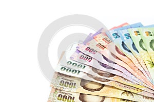 Thai money currency isolated on white background.