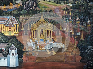 Thai Mural fresco of Ramakien epic photo