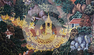 Thai Mural fresco of Ramakien epic at the Grand Palace in Bangkok, Thailand