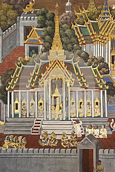 Thai Mural Painting on the wall, Wat Phra Kaew