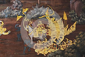 Thai Mural Paintings in Wat Phra Kaew, Bangkok, Thailand