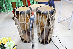 Thai musical instrument, a rhythm machine called Krong, ancient wooden drum, Khaek drum.