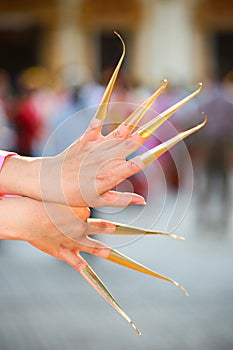 Thai nail dance at chiangmai province.Thai culture showing in Holiday.Thailand culture by women dancing or nail dance.