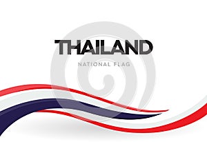 Thai national waving flag banner. Kingdom of Thailand national day. Anniversary of independence day poster. Red, blue