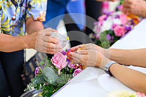 Thai New Year celebration, Rot Nam Dam Hua, traditional celebration of elders. Songkran ceremony