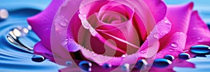 Thai New Year, pink rose in water, rose petals, surface with ripples, background of spa and cosmetics concepts, drops