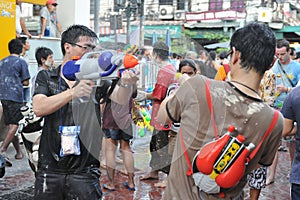 Thai New Year Revellers Enjoy a Water Fight