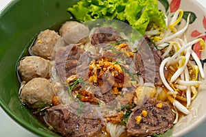 Thai Noodle beef is very delicious on table with vegetable