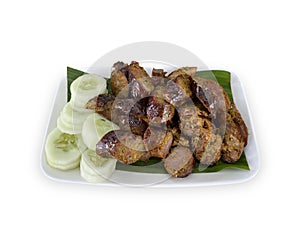 Thai northern local food sausage dish on white background.