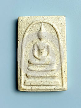 Thai old buddha amulet on white