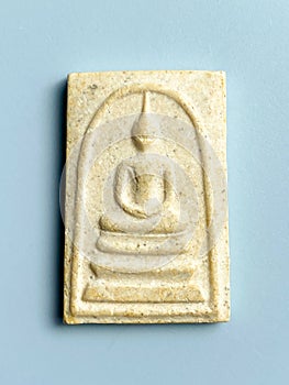 Thai old buddha amulet on white