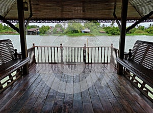 Thai old style Waterfront pavilion , Nakhon Chai Si River Thailand