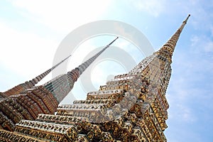 Thai pagoda with sky background at Wat Pho Bangkok, Thailand