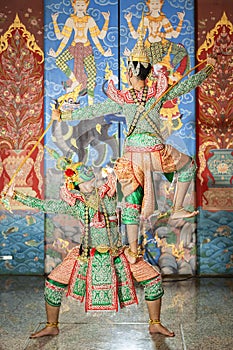 Thai pantomime dance scene Ravana fought with Rama photo