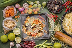 Thai papaya salad is street food It is a favorite food for both Thais and foreigners With seasoning roasted nuts lime papaya chili