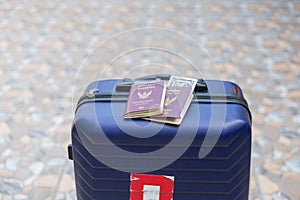 Thai passport and traveling bag is already for travel with pocket money
