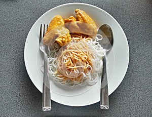 Thai pasta with the chicken curry, Thai food, Thailand