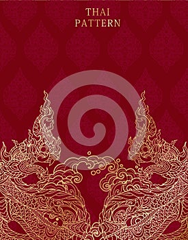 Thai pattern art snake literature thai red and gold