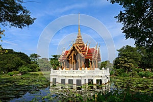 Thai pavillion in lotus pond in a park, Bangkok