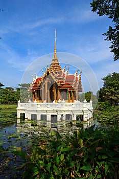 Thai pavillion in lotus pond in a park, Bangkok