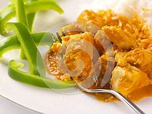 Thai peanut chicken curry with sliced green peppers photo
