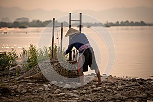 Thai people is fisherman in Mekong river Thailand - Laos Is lif