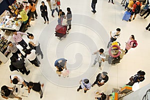 Thai people and foreigner traveller wait flight with passengers